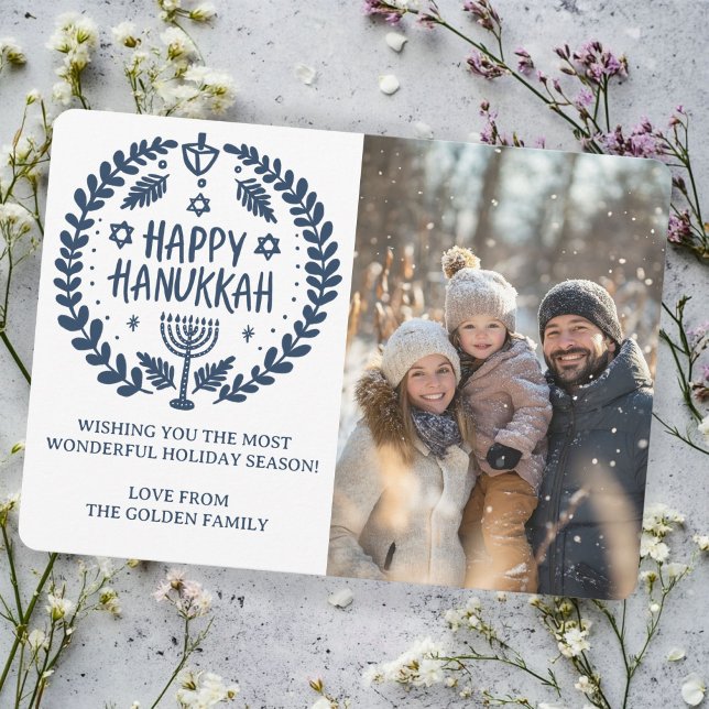 Happy Hanukkah Menorah Hand Drawn CUSTOM PHOTO  Holiday Card (Happy Hanukkah Menorah Hand Drawn CUSTOM PHOTO Holiday Card
)