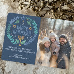 Happy Hanukkah Menorah Hand Drawn CUSTOM PHOTO  Holiday Card<br><div class="desc">Sweet HANUKKAH themed wreath drawing to wish someone happy holidays! Add your own photo! Click "personalize" to add your own photo. You can also add text to the front or back side. Check my shop for more options. Also available as digital download to send instantly via email or text message...</div>