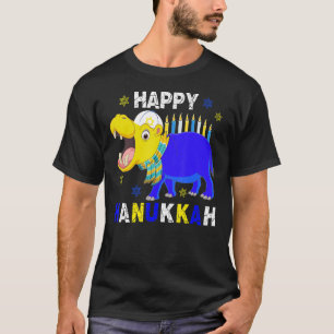 Happy Hanukkah Menorah Hippo Wearing Jewish Hat T-Shirt
