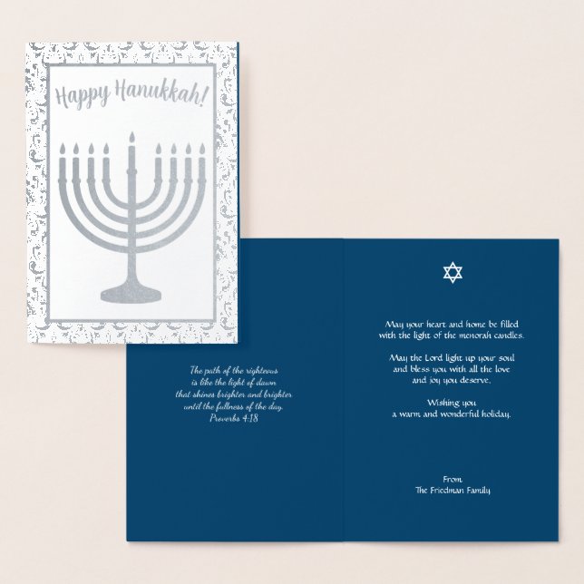 Happy Hanukkah Menorah Holiday Real Silver Foil Card (Display)