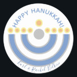Happy Hanukkah Menorah Holiday Sticker<br><div class="desc">Modern Menorah with Happy Hanukkah message.
Option to personalize holiday message.</div>