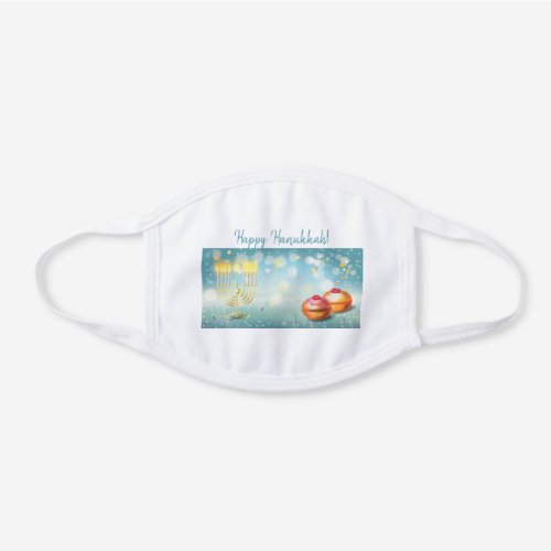 Happy Hanukkah Menorah Jewish Holiday Party White Cotton Face Mask