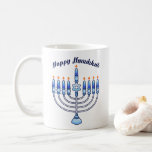 Happy Hanukkah Menorah Jewish Jew Cute Candles Coffee Mug<br><div class="desc">Show the world your Hanukkah pride with a contemporary,  cute Jewish coffee mug design by PopQTstudio. This cup features a playful design of a Menorah topped with cheerful kawaii candles. A great gift to give your Jewish friends and family.</div>