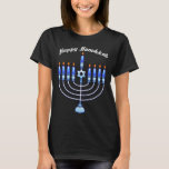 Happy Hanukkah Menorah Jewish Jew Cute Candles T-S T-Shirt<br><div class="desc">Show the world your Hanukkah pride with a contemporary,  cute Jewish t-shirt design by PopQTstudio. This tee features a playful design of a Menorah topped with cheerful kawaii candles. A great gift for your Jewish friends and family.</div>