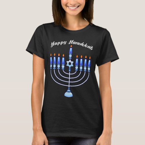Happy Hanukkah Menorah Jewish Jew Cute Candles T_S T_Shirt