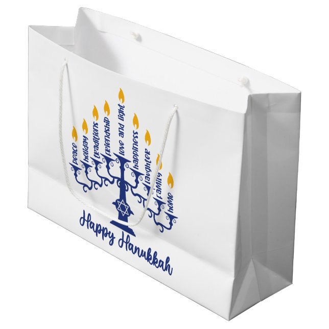 Happy Hanukkah Menorah Large Gift Bag (Front Angled)