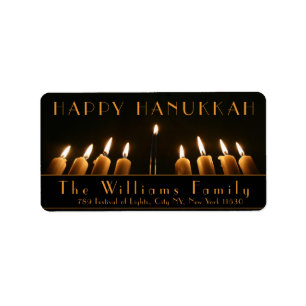 Happy Hanukkah Menorah Light Nine Burning Candles Label