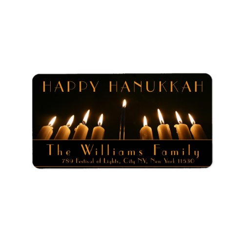 Happy Hanukkah Menorah Light Nine Burning Candles Label