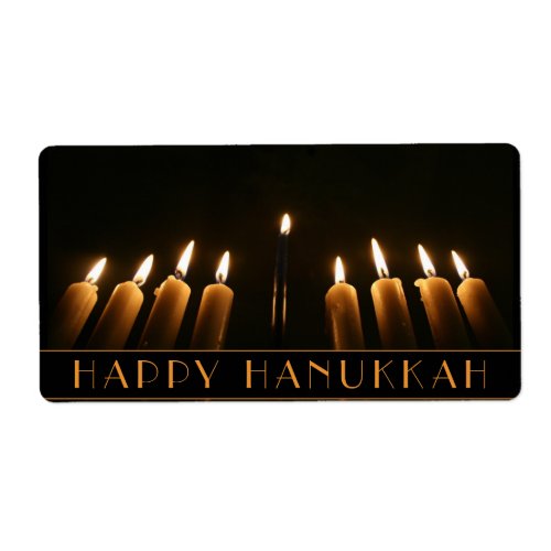 Happy Hanukkah Menorah Light Nine Burning Candles Label