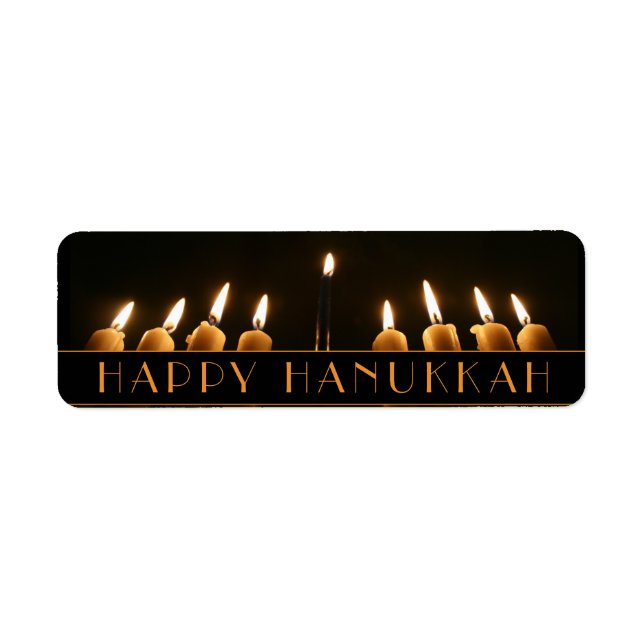 Happy Hanukkah Menorah Light Nine Burning Candles Label (Front)