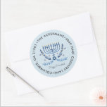 Happy Hanukkah | Menorah Lights Return Address Classic Round Sticker<br><div class="desc">Celebrate the Festival of Lights this year with unique personalized Hanukkah return address stickers. Add your custom wording to this design by using the "Edit this design template" boxes on the right hand side of the item, or click the blue "Customize it" button to arrange the text, change the fonts...</div>