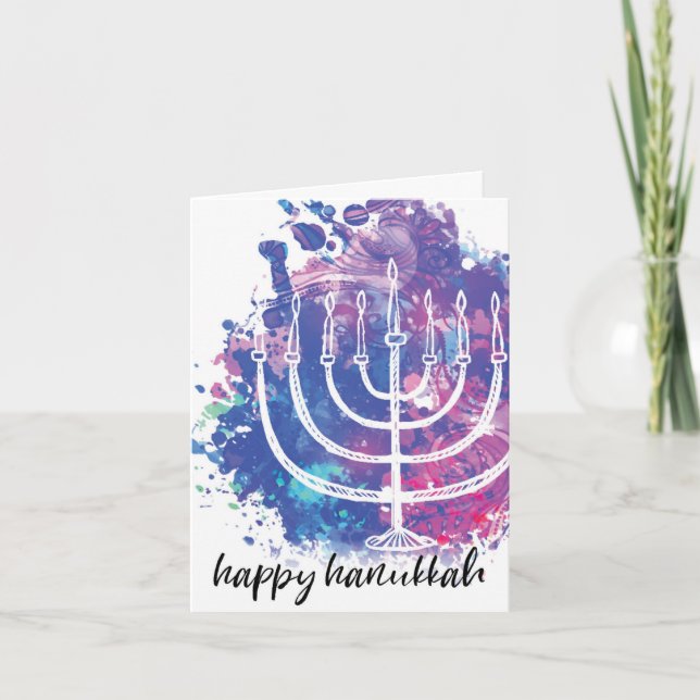 Happy Hanukkah, Menorah, Modern Art Inspired Holiday Card (Front)