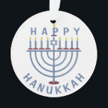 Happy Hanukkah Menorah Ornament<br><div class="desc">These pretty double-sided ornaments have a menorah and the words "Happy Hanukkah." See the matching party invitations here: https://www.zazzle.com/hanukkah_party_funny_whole_latke_fun_invitation-256781977102628379</div>