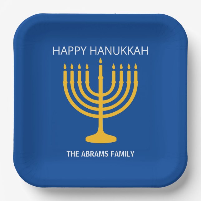 Happy Hanukkah Menorah Paper Plates (Front)