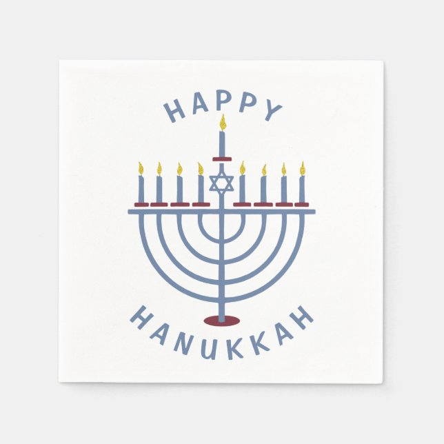 Happy Hanukkah Menorah Party Paper Napkins (Front)