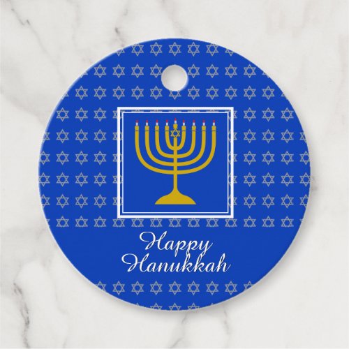 HAPPY HANUKKAH Menorah Personalized Blue Favor Tags