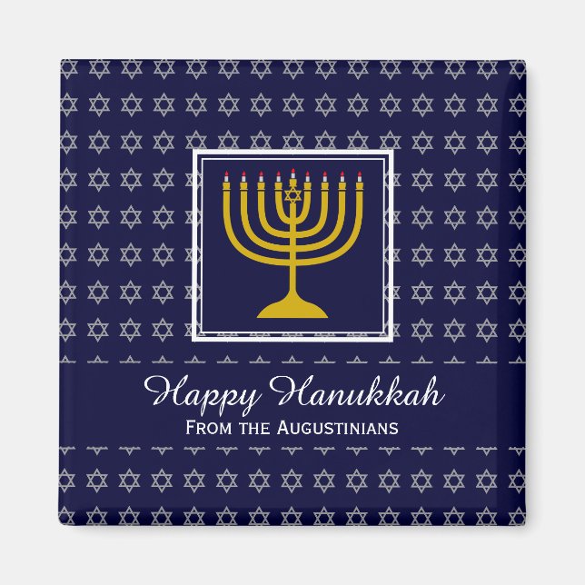 HAPPY HANUKKAH Menorah Personalized Blue Fridge Magnet (Front)