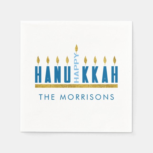 Happy Hanukkah | Menorah Personalized Napkins (Front)