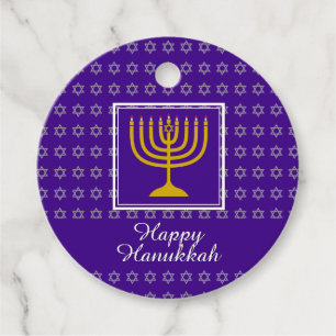 HAPPY HANUKKAH Menorah Personalized Purple Favor Tags