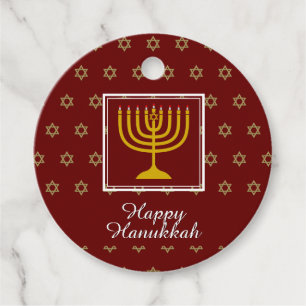 HAPPY HANUKKAH Menorah Personalized Red Favor Tags