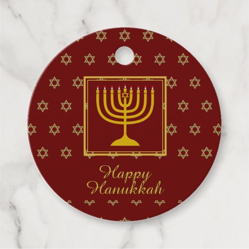 HAPPY HANUKKAH Menorah Personalized Red Favor Tags