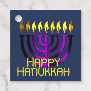 Happy Hanukkah Menorah Purple Favor Tags