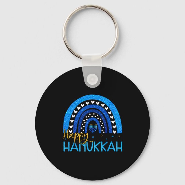 Happy Hanukkah Menorah Rainbow Jewish Gift Women K Keychain (Front)