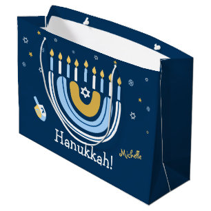 Happy Hanukkah  Menorah Rainbow  Large Gift Bag