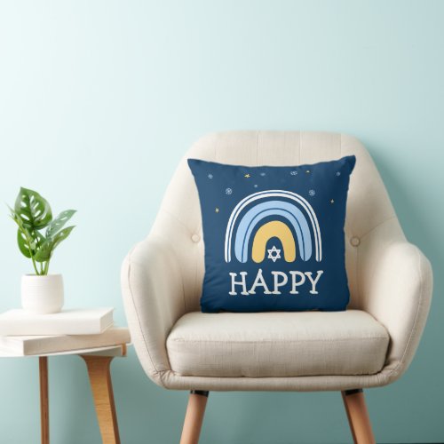 Happy Hanukkah  Menorah Rainbow Throw Pillow