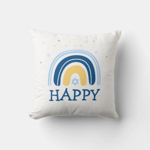 Happy Hanukkah Menorah Rainbow Throw Pillow