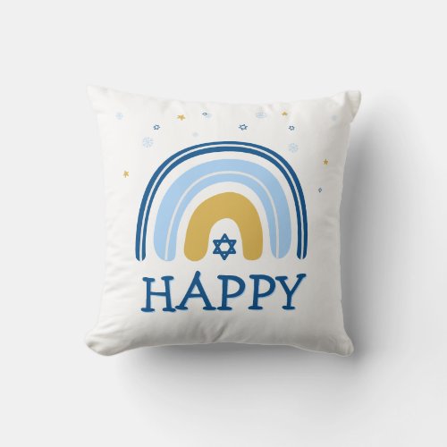 Happy Hanukkah  Menorah Rainbow Throw Pillow