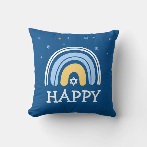 Happy Hanukkah  Menorah Rainbow Throw Pillow