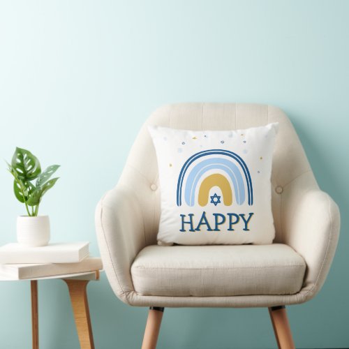 Happy Hanukkah  Menorah Rainbow Throw Pillow