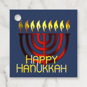 Happy Hanukkah Menorah Red Favor Tags