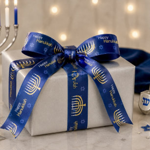 Happy Hanukkah Menorah Satin Ribbon