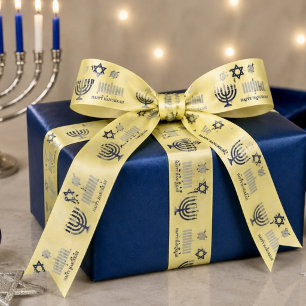 Happy Hanukkah Menorah Satin Ribbon