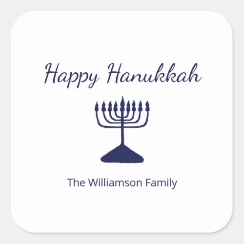 Happy Hanukkah Menorah Simple  Square Sticker