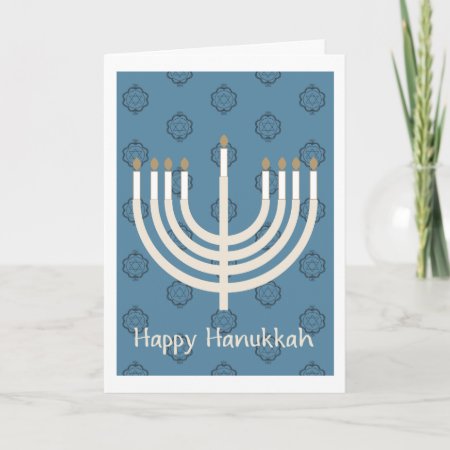 Happy Hanukkah Menorah/star Of David Pattern 2 Holiday Card
