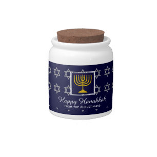 HAPPY HANUKKAH Menorah Star of David Personalized Candy Jar