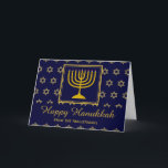 HAPPY HANUKKAH Menorah Star of David Personalized Holiday Card<br><div class="desc">Personalized HAPPY HANUKKAH Card. Stylish greeting card to celebrate HANUKKAH with menorah and Star of David. Dark blue background with faux gold Star of David and typography. Placeholder text on cover and inside greeting are customizable, so you can add your name and change the message. Choose from a wide selection...</div>