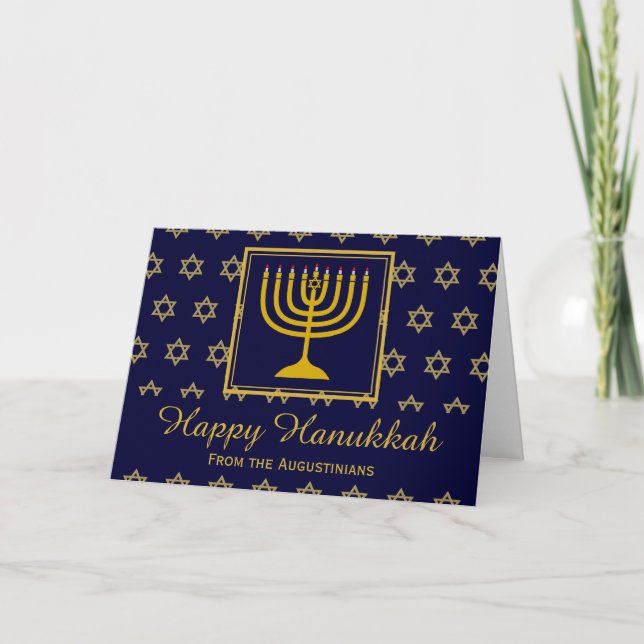 HAPPY HANUKKAH Menorah Star of David Personalized Holiday Card (Front)
