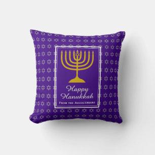 HAPPY HANUKKAH Menorah Star of David Purple Throw Pillow