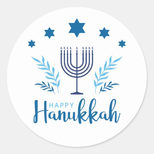 Happy Hanukkah Menorah Stars Classic Round Sticker