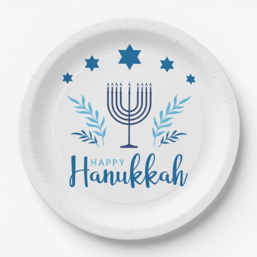 Happy Hanukkah Menorah Stars Paper Plates