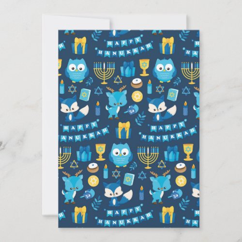 Happy Hanukkah Menorah Sufganiyot Cute Owl Blue Holiday Card