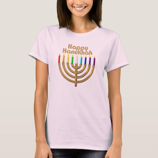 Happy Hanukkah Menorah T-Shirt (Front)