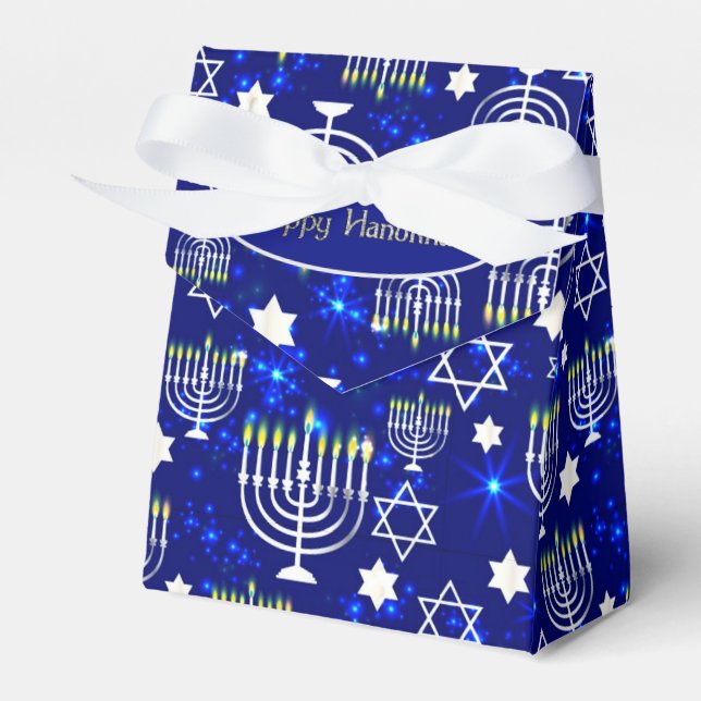 Happy Hanukkah Menorah Tent Favor Boxes (Front Side)