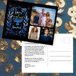 Happy Hanukkah Menorah Watercolor CUSTOM 3 Photo Holiday Postcard<br><div class="desc">Sweet drawing to wish someone happy hanukkah! Click "personalize" to add your own photos to the front and text to the back side. Also available as greeting card or digital download to send instantly via email or text message. Check my shop for more or let me know if you'd like...</div>