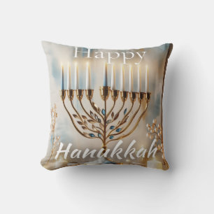 Happy Hanukkah Menorah Watercolor Modern Luxury  Throw Pillow