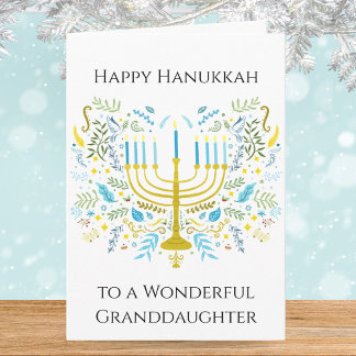Happy Hanukkah Menorah with Flowers Granddaughter  Card